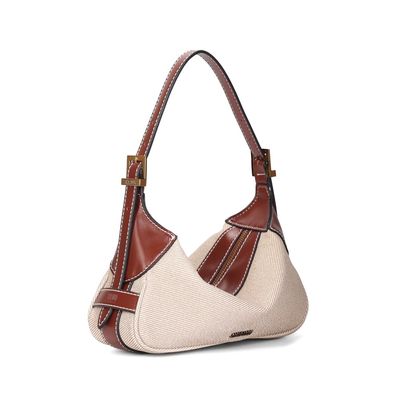 Bolsa Baguete Canvas Bege Alça De Ombro