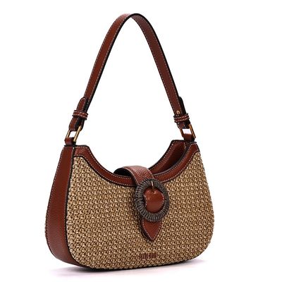 Bolsa Baguete Tramado Bege Alça De Ombro