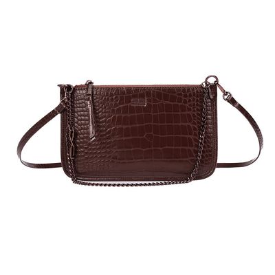 Bolsa Clutch Croco Marrom Alça Transversal