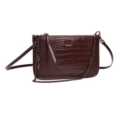 Bolsa Clutch Croco Marrom Alça Transversal