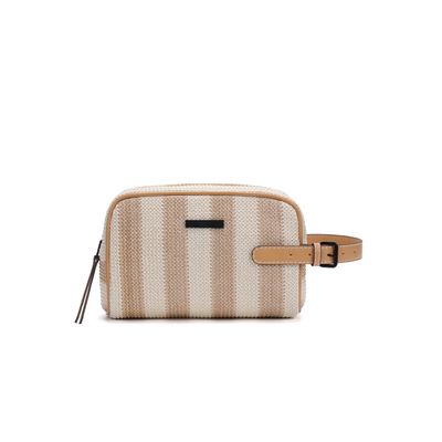 Necessaire Listras Tramado Bege Alça De Mão
