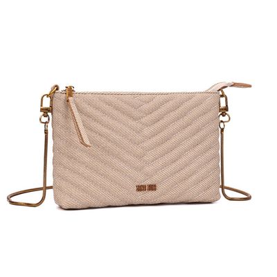 Bolsa Clutch Canvas Bege Claro Alça Corrente