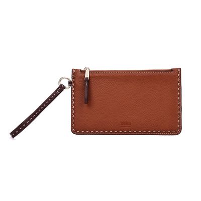 Clutch Floater Alça De Mão Pespontos Marrom Safari