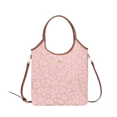 Bolsa Shopper Tramado Alça Dupla Animal Print Rosa