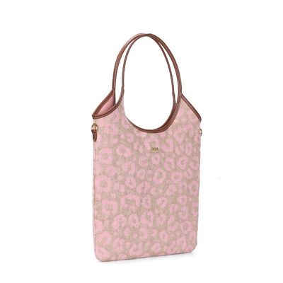 Bolsa Shopper Tramado Alça Dupla Animal Print Rosa