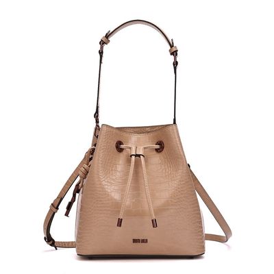 Bolsa Bucket Croco Bege Alça Dupla