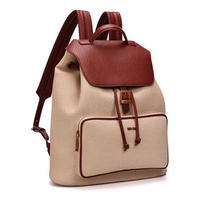 Mochila Tramado Bege E Marrom