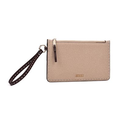 Clutch Canvas Alça De Mão Pespontos Bege