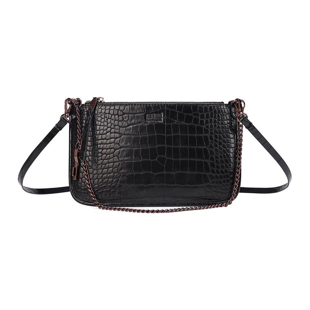 Bolsa Clutch Croco Preto Alça Transversal - Santa Lolla