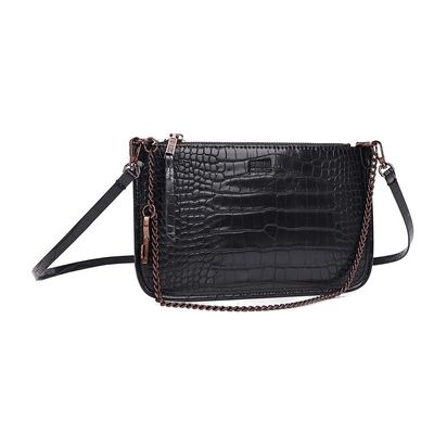 Bolsa Clutch Croco Preto Alça Transversal