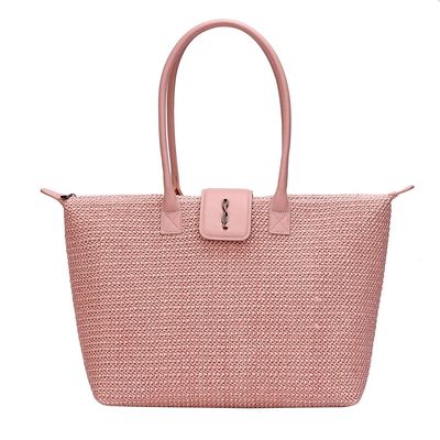 Bolsa Shopper Tramado Rosa Claro Alça Ombro