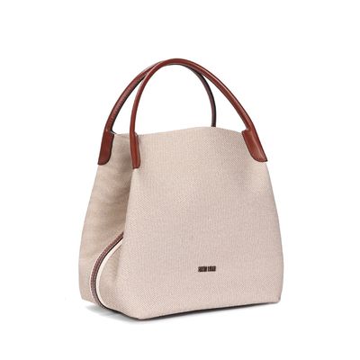 Bolsa Canvas Bege Transversal E Carteira Pequena