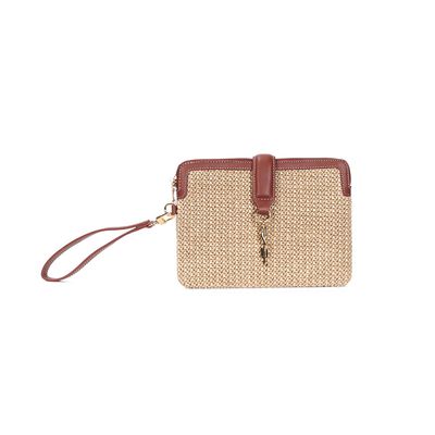 Clutch Tramado Alça De Mão Bege e Marrom