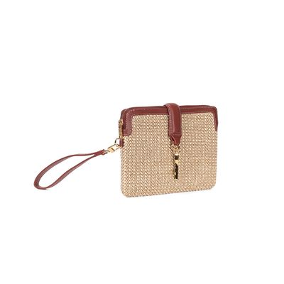 Clutch Tramado Alça De Mão Bege e Marrom