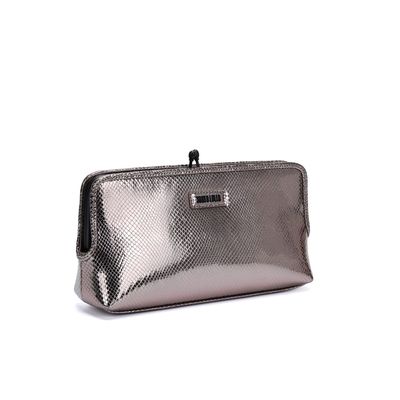 Clutch De Mão Metalizada Cinza