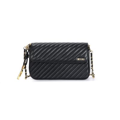 Bolsa Pequena Soft Preta Alça Corrente Transversal