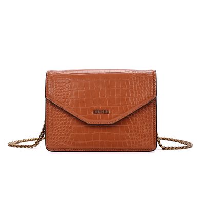 Bolsa Envelope Croco Marrom Alça Corrente Transversal