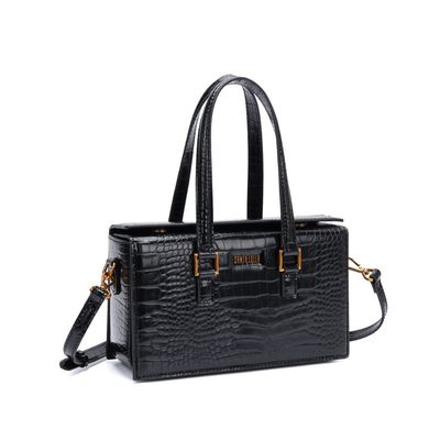 Bolsa Pequena Tote Croco Preta Alça Dupla