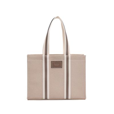 Bolsa Quadrada Estruturada Canvas Bege Alça De Ombro