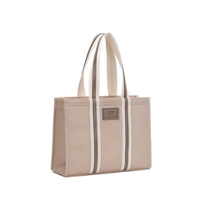 Bolsa Quadrada Estruturada Canvas Bege Alça De Ombro