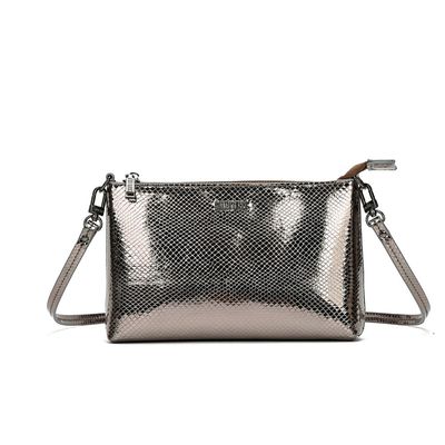 Clutch Metalizada Cinza Grafite Alça Transversal