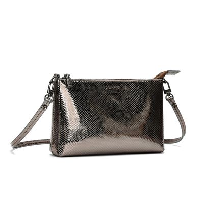 Clutch Metalizada Cinza Grafite Alça Transversal