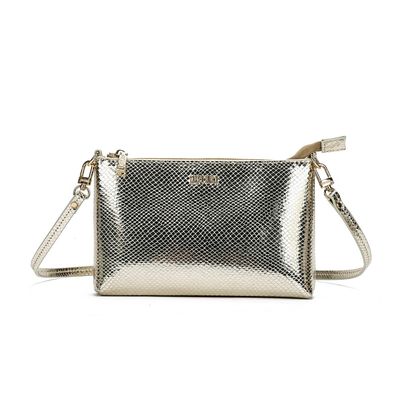 Clutch Metalizada Dourada Alça Transversal