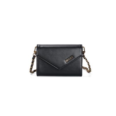 Bolsa Carteira Soft Preta Alça Corrente Transversal