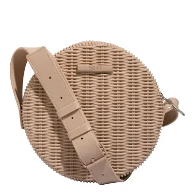 Bolsa Redonda Transversal Borracha Tramada Bege