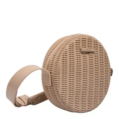 Bolsa Redonda Transversal Borracha Tramada Bege