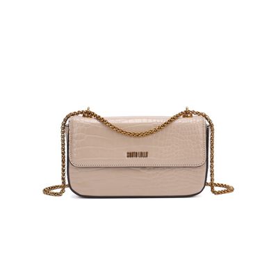 Bolsa Croco Bege Alça Transversal Corrente