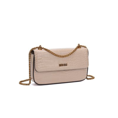 Bolsa Croco Bege Alça Transversal Corrente