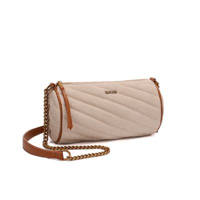 Bolsa Canvas Matelassê Alça Corrente Transversal Bege