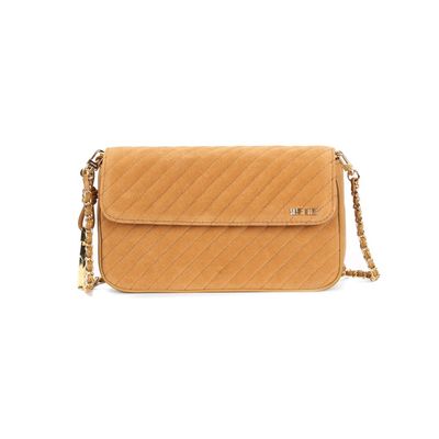 Bolsa Camurça Amarelo Mostarda Alça Corrente Transversal