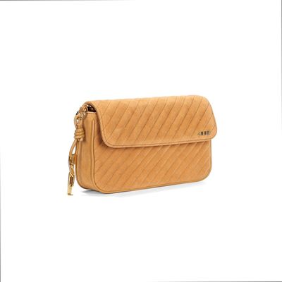 Bolsa Camurça Amarelo Mostarda Alça Corrente Transversal