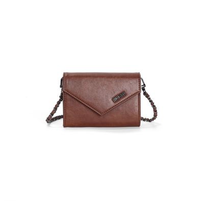 Bolsa Carteira Rustica Alça Corrente Transversal Marrom
