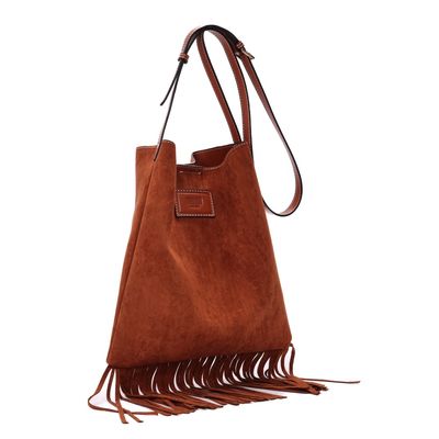 Bolsa Franja Camurça Marrom Transversal