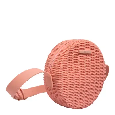 Bolsa Redonda Transversal Borracha Tramada Laranja