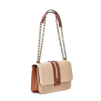 Bolsa Tramado Bege Safari Alça Ombro Corrente
