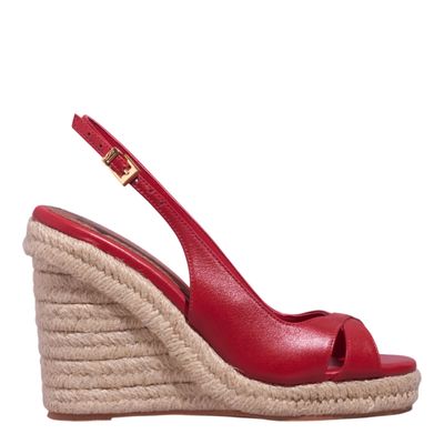 Sandália Espadrille Couro Salto Alto Vermelho