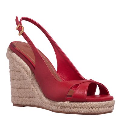 Sandália Espadrille Couro Salto Alto Vermelho