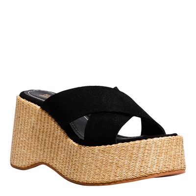 Tamanco Plataforma couro camurça preto