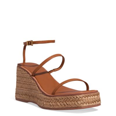 Sandália Espadrille Anabela Couro Caramelo