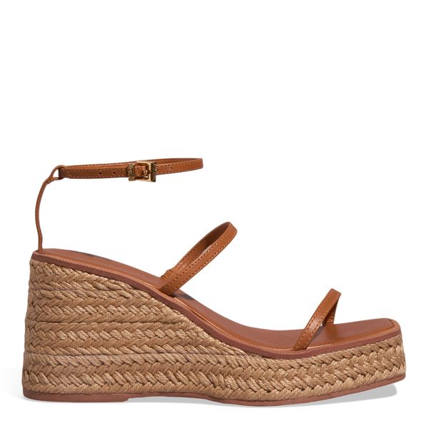 Sandália Espadrille Anabela Couro Caramelo