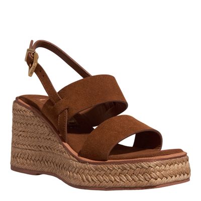 Sandália Espadrille Anabela Couro Camurça Marrom