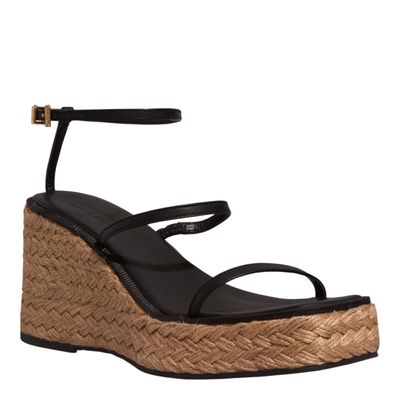 Sandália Espadrille Anabela Couro Confort Preta