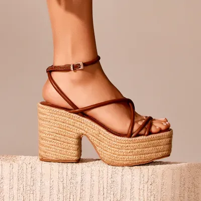 Espadrille Couro Tiras Finas Marrom
