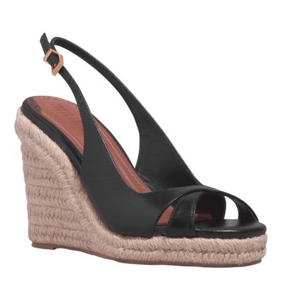 Sandália Espadrille Couro Salto Alto Preto
