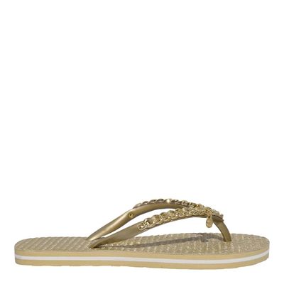 Chinelo Flip Flop Metalizada Texturizada Dourada