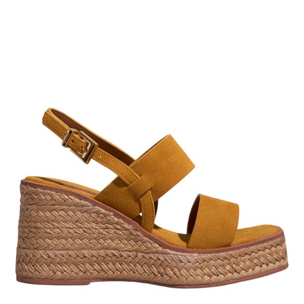 Sandália Espadrille Anabela Couro Camurça Amarelo Mostarda